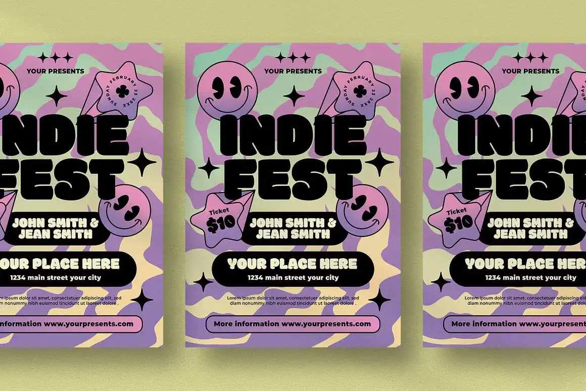 Purple indie fest flyer